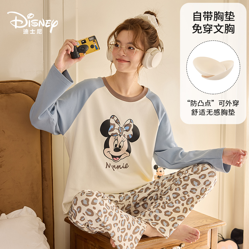 Disney/迪士尼秋季长袖带胸垫卡通大码印花舒适休闲家居服0189