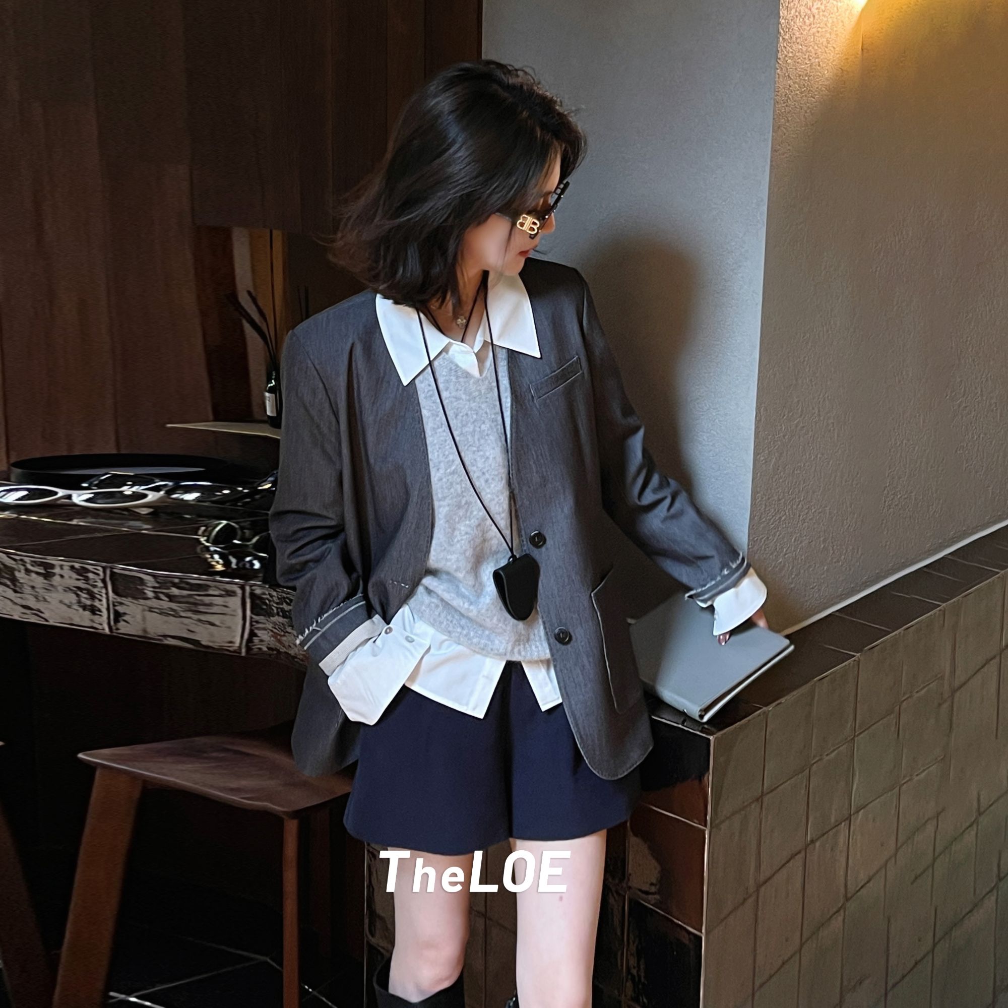 TheLOE/【中性冷静灰高阶西装】宽松无领单排扣西装#07.25W-G6090