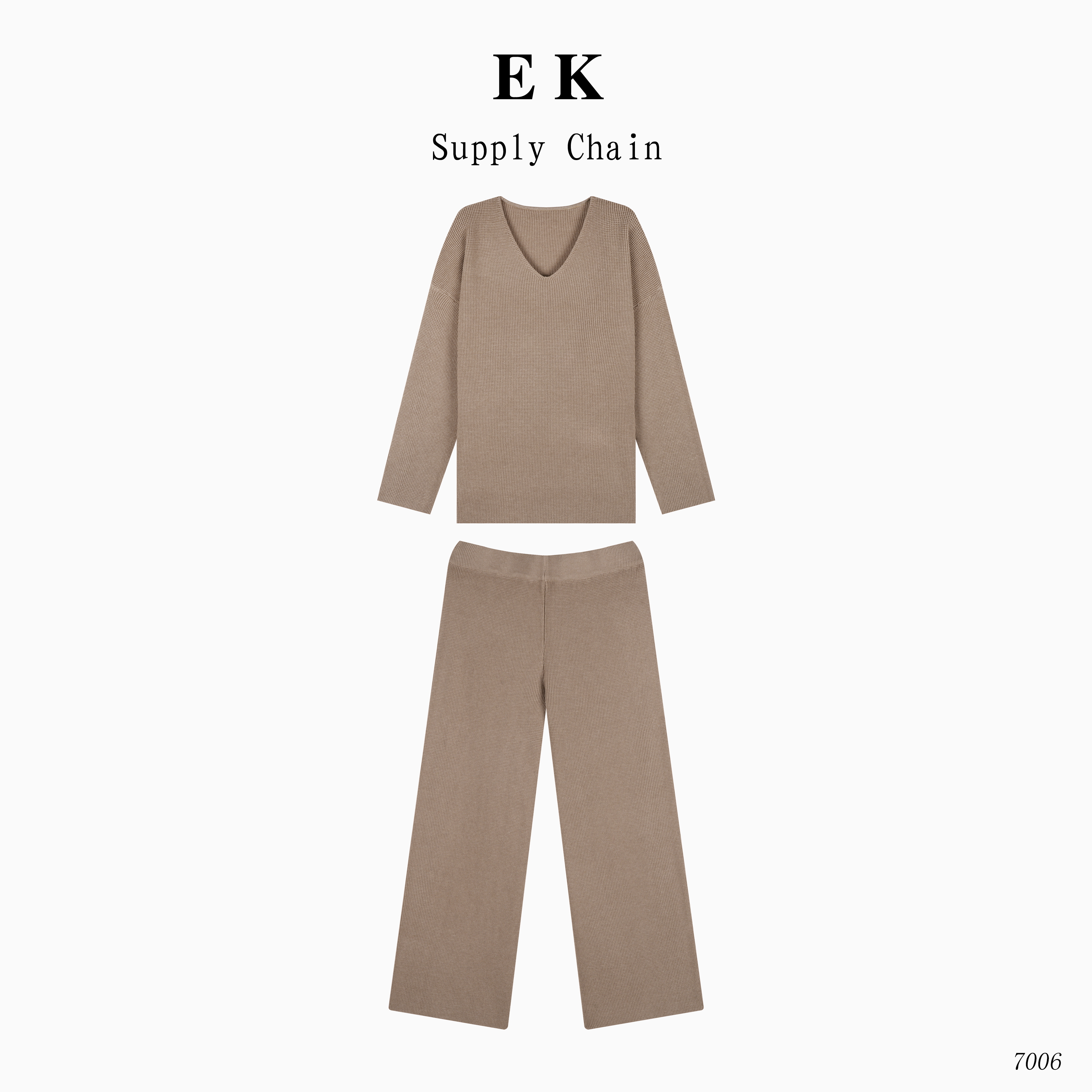 秋冬极简休闲套装女慵懒风高级感宽松V领上衣+阔腿裤两件套7006