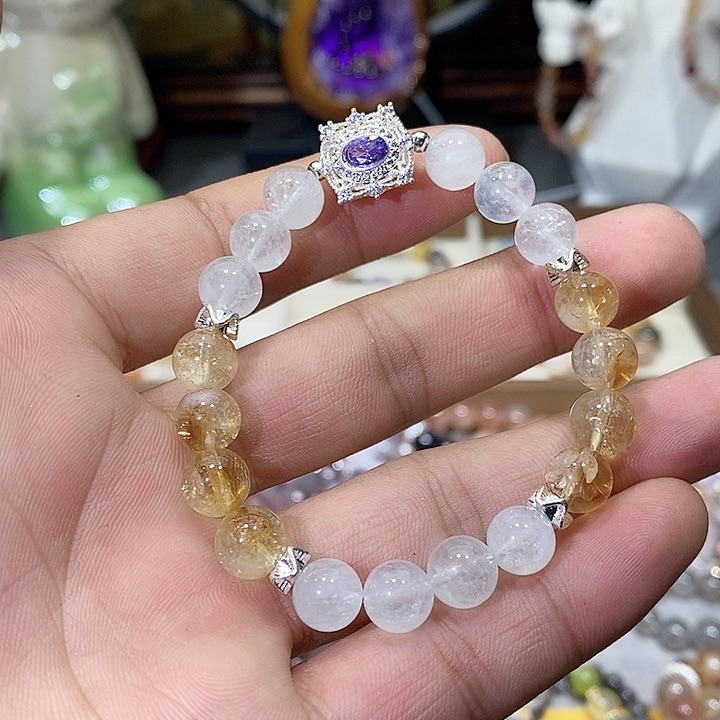 水晶手链未镶嵌白幽灵搭配黄塔晶8.5m m
