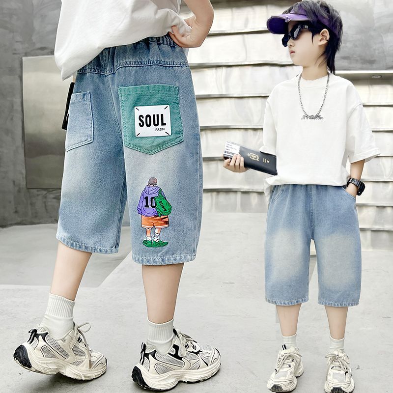 儿童装男童牛仔五分裤夏季2025新款中大童中裤宽松裤子男孩潮裤子