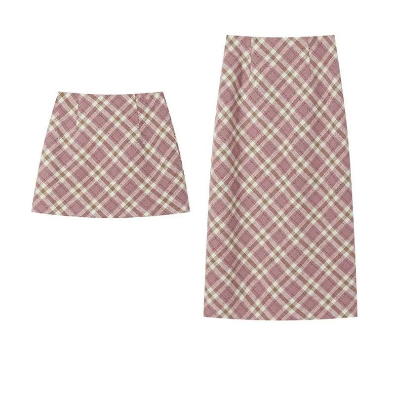 【全工艺毛呢】时尚格纹半身裙女百搭2025秋季新款高腰复古撞色裙子