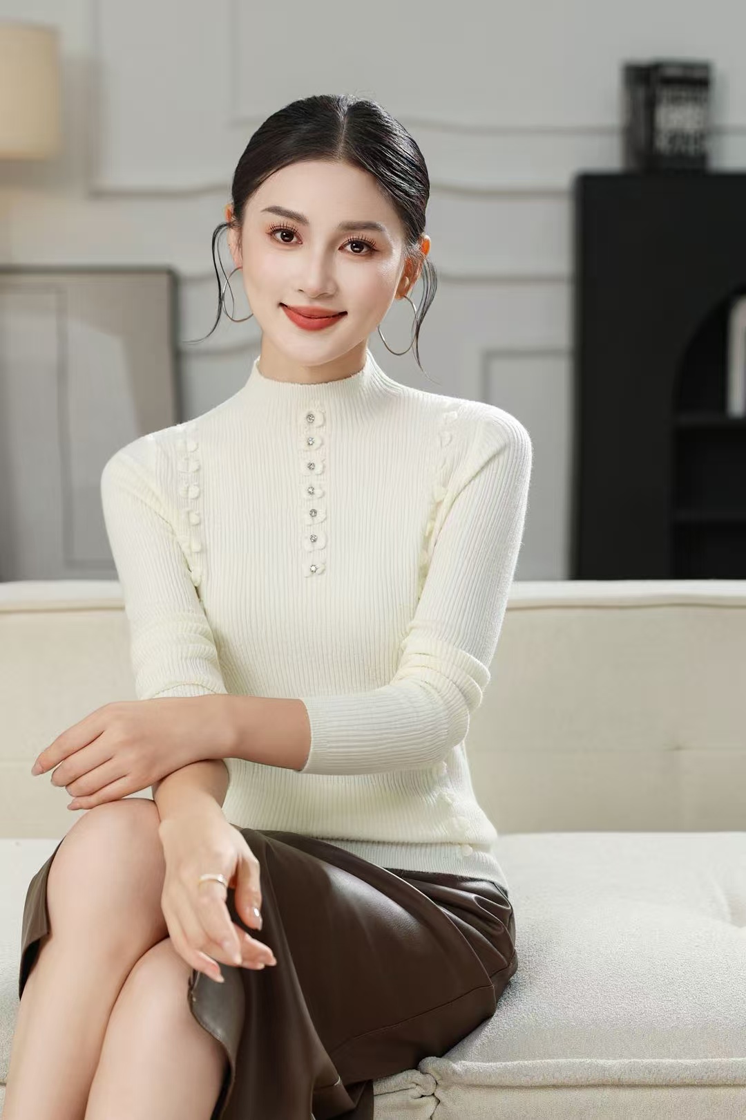 【远】高领堆堆领保暖修身女内搭女士长袖洋气绒衫3169