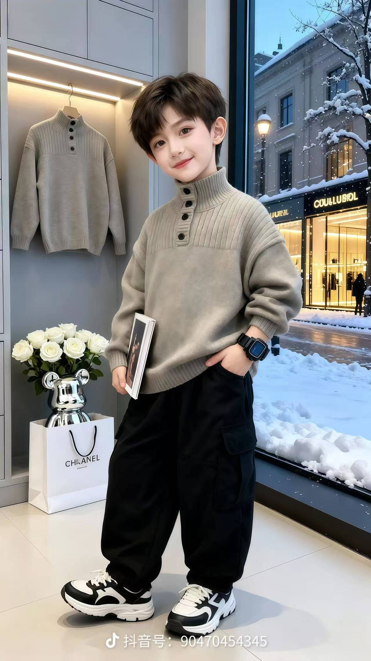 毛衣保暖针织衫长袖圆领加厚厚款男童加绒男中国风