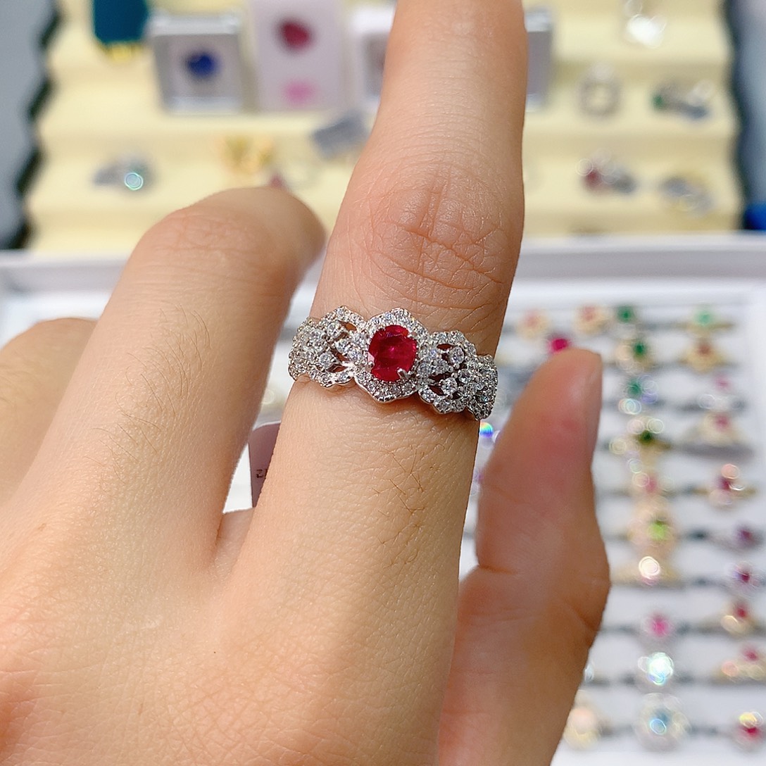 戒指银S925镶嵌红宝石