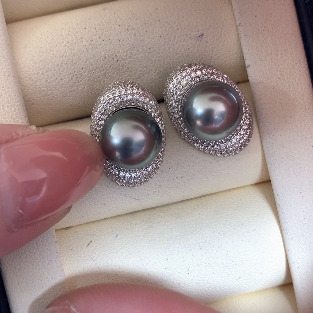 海水珍珠耳饰银S925镶嵌
