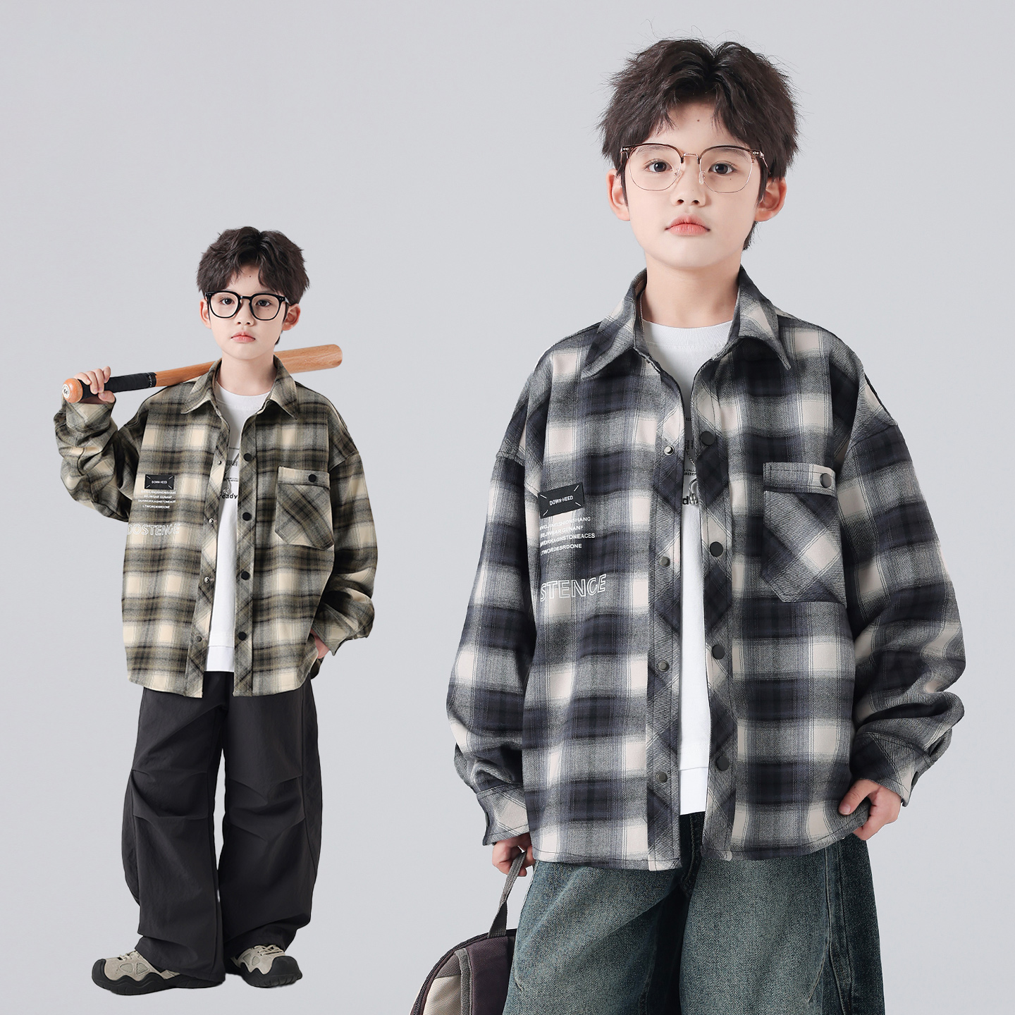 男童秋款休闲衬衫2025新款时髦中大儿童痞帅上衣潮A5380