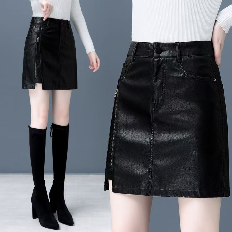 #21128高腰皮裙女士半身裙秋冬新款韩版显瘦包臀时尚百搭短裙