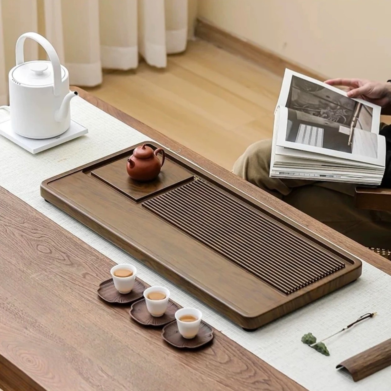 实木高端茶盘茶海办公茶台小型家用排水轻奢电木款顺艺(50*28*3)