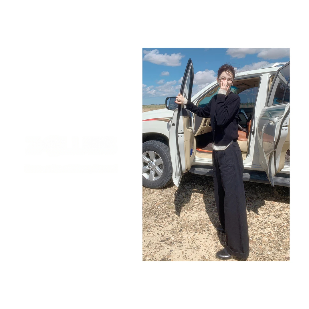 【亲儿子】轻奢双色vintage高腰直筒休闲长裤YZJXY4309