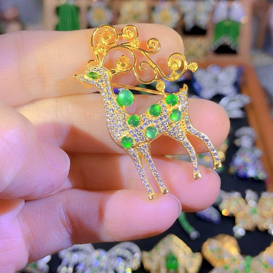 吊坠(不含链)银S925镶嵌翡翠