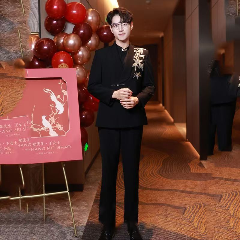 新中式男装中山装套装2025新款新郎结婚礼服敬酒服复古接亲中国风