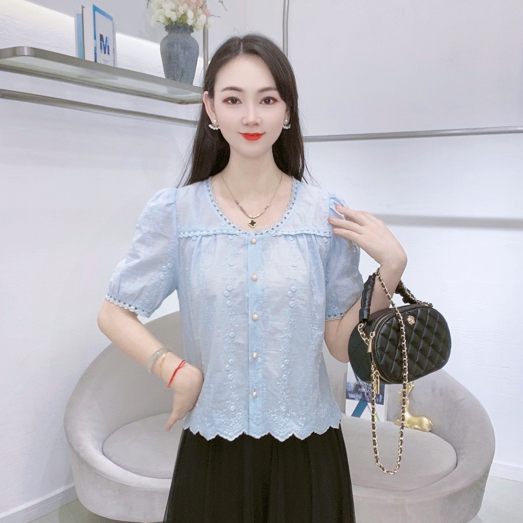 A8259夏季新款显瘦短袖法式减龄洋气设计感衬衫上衣