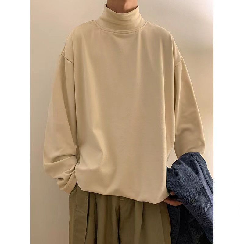 德绒半高领打底衫男秋冬内搭洋气保暖上衣磨毛纯色修身长袖T恤潮