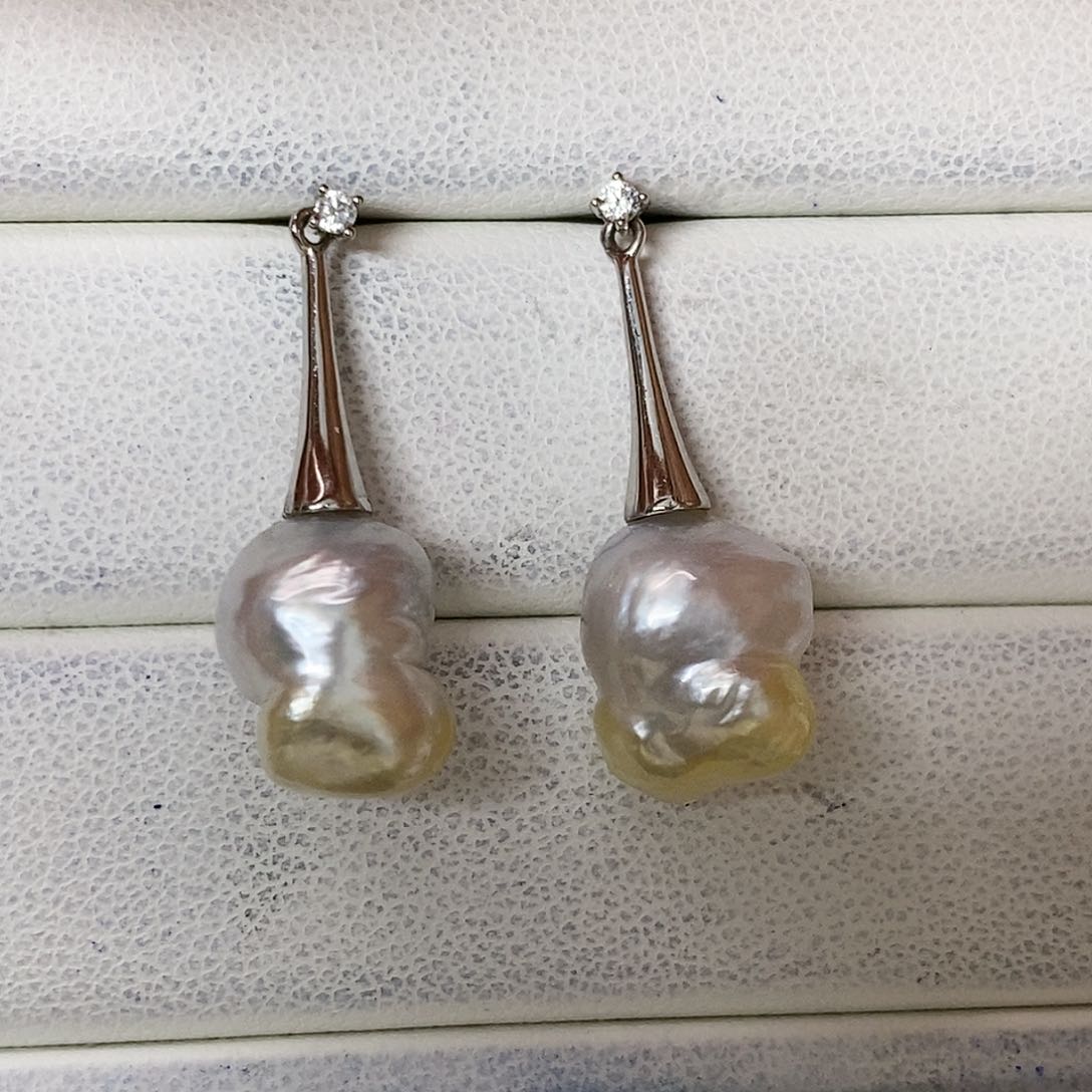 海水珍珠耳饰银S925镶嵌默*@