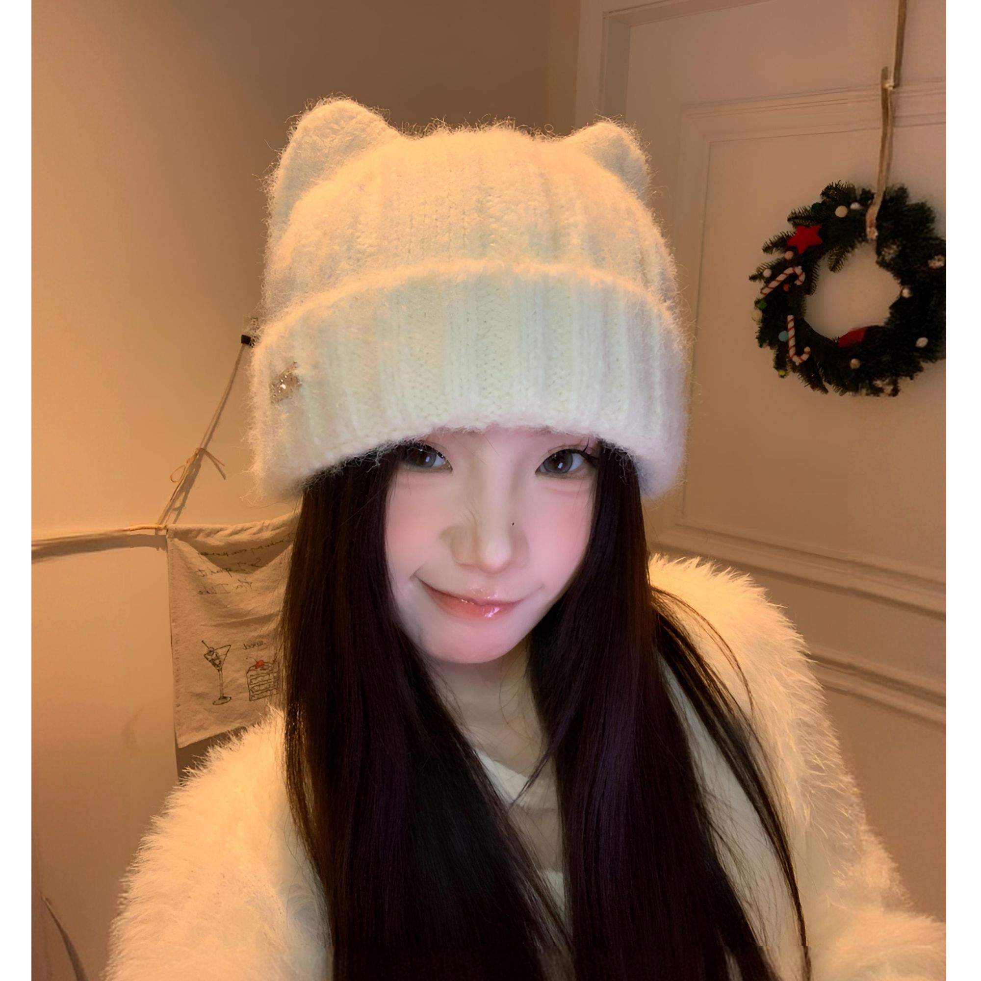 大头星球大头星球可爱猫耳朵毛线帽子女秋冬包头保暖护耳针织帽子