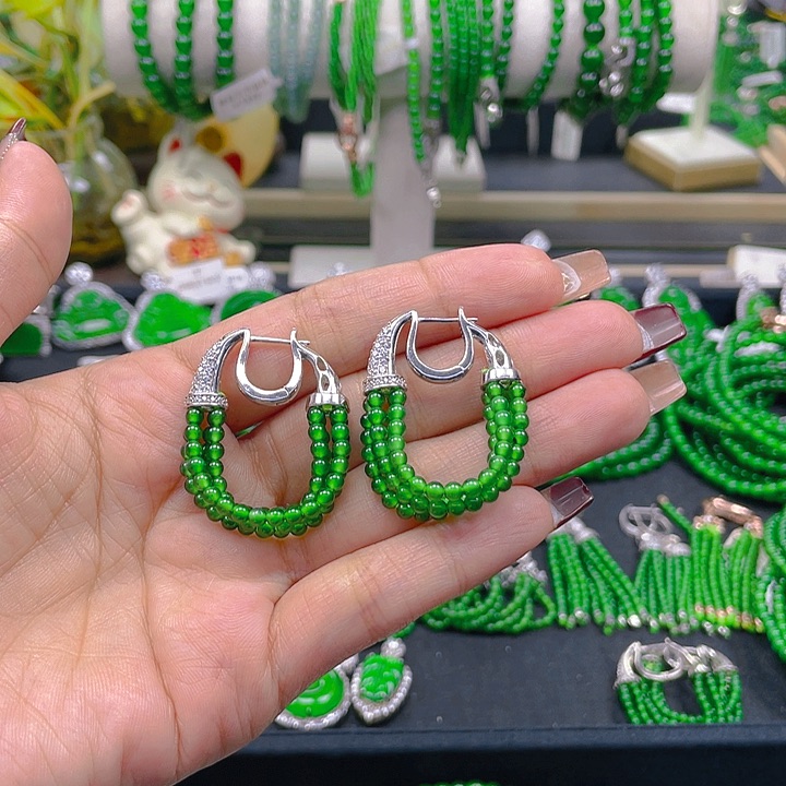 翡翠耳饰银S925镶嵌明星同款耳环3