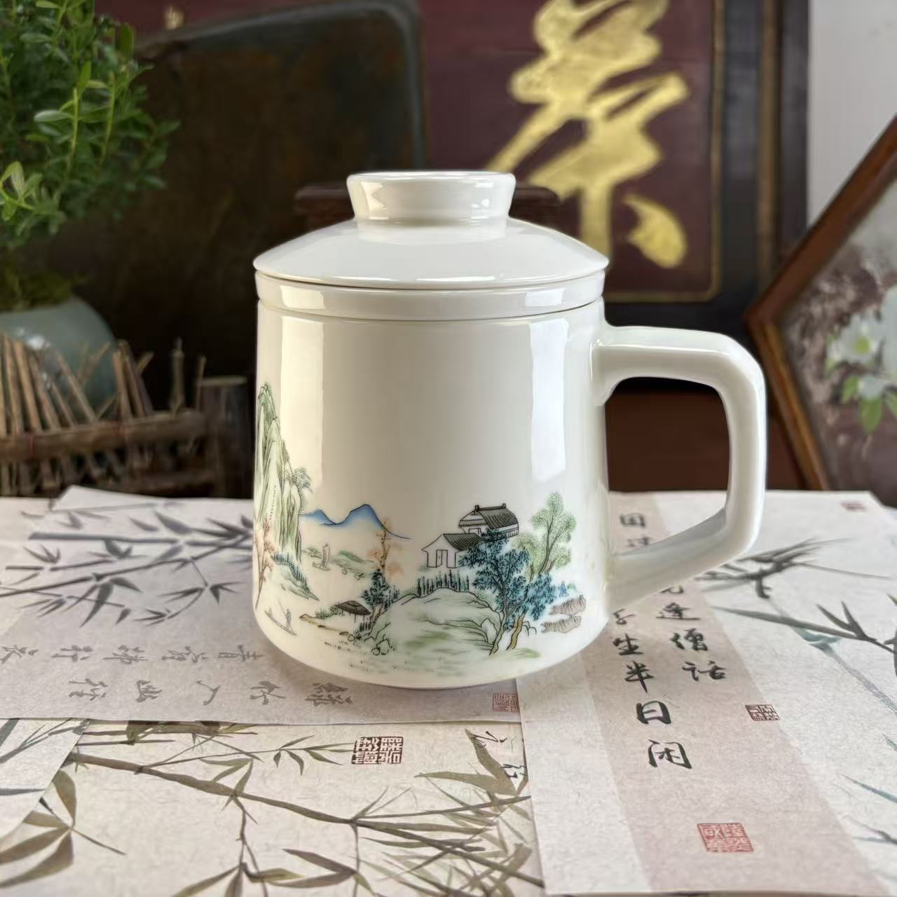 羊脂玉山水家人-办公杯-1386-直播专享