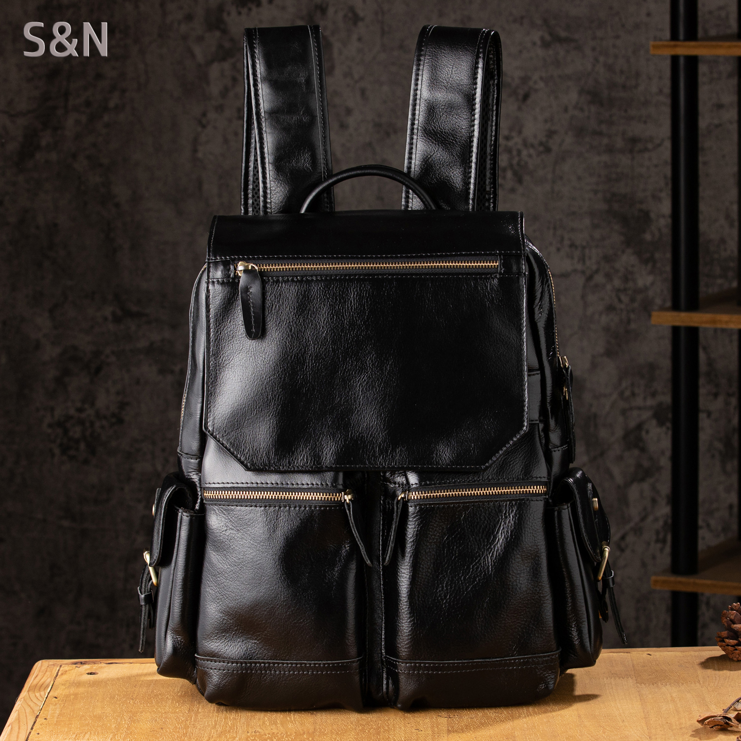 原创设计手工植鞣牛皮韩版双肩包男休闲潮流书包学院风个性电脑包