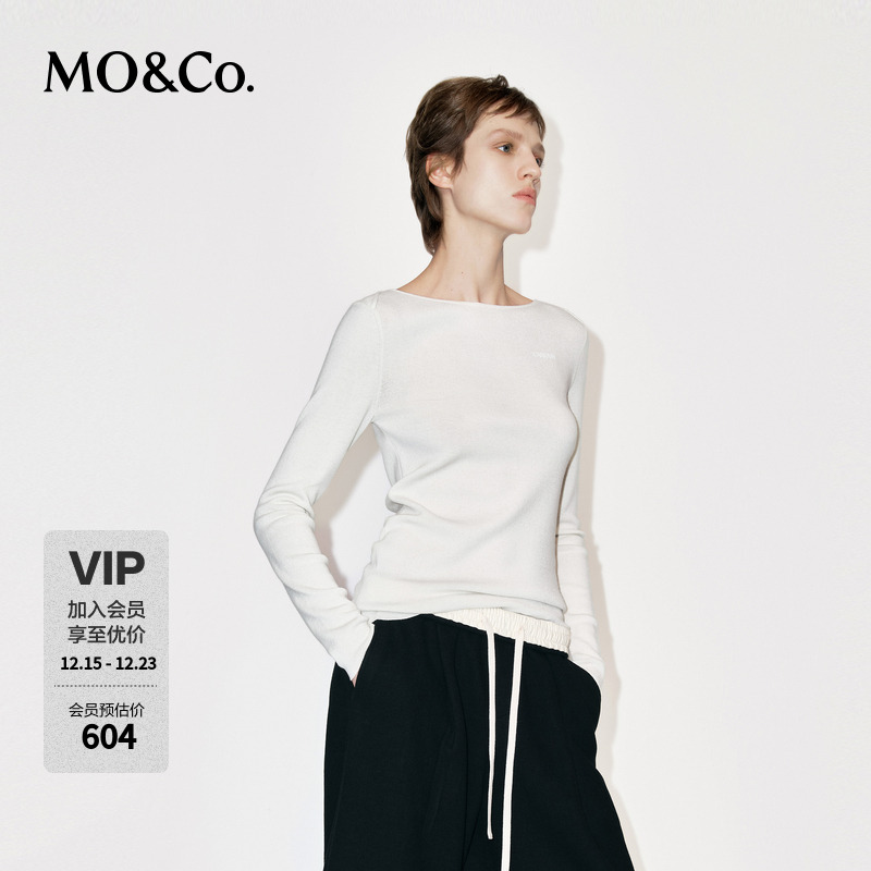 MOCO针织衫2025冬新品吸光发热解构船领修身简法刺绣MBE4SWTT05