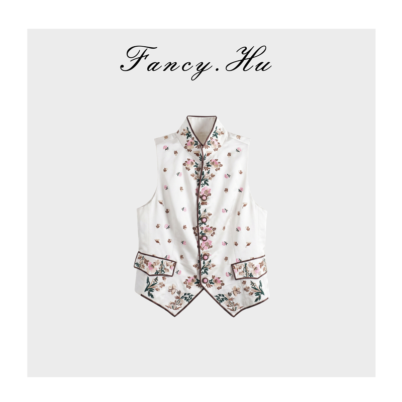 【Fancy.Hu】酷飒国风马甲 桑蚕丝立领绣花两色百搭马甲FG2601123