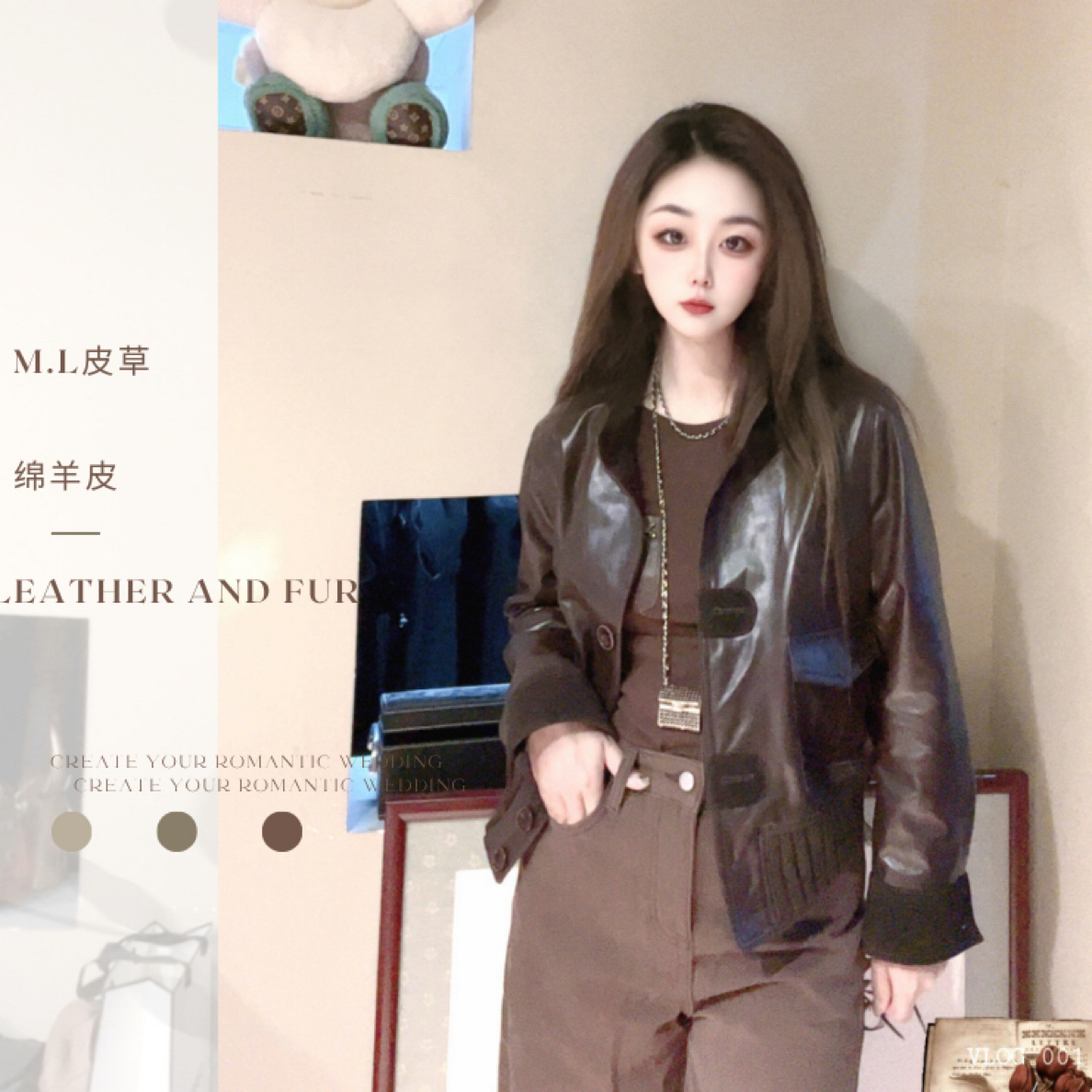 M.l绵羊皮【简约立领】重工艺皮衣时尚气质短款立领女皮衣外套