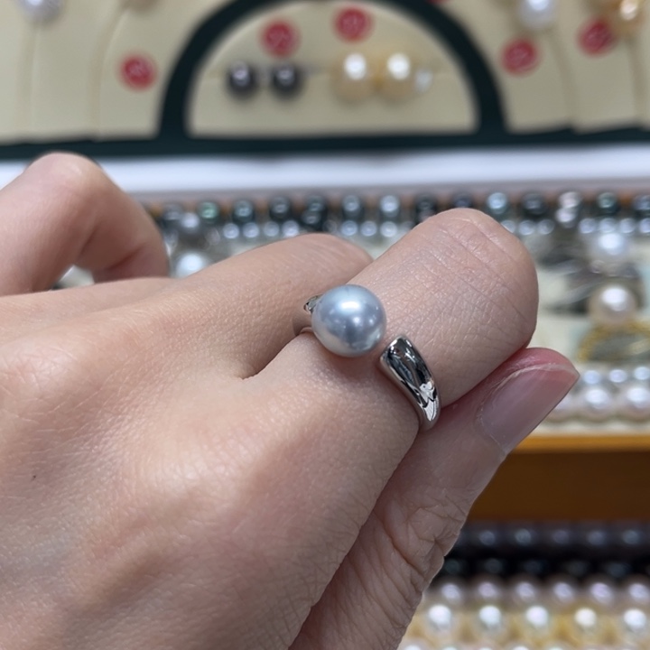戒指银S925镶嵌海水珍珠澳白 8-9mm 133号