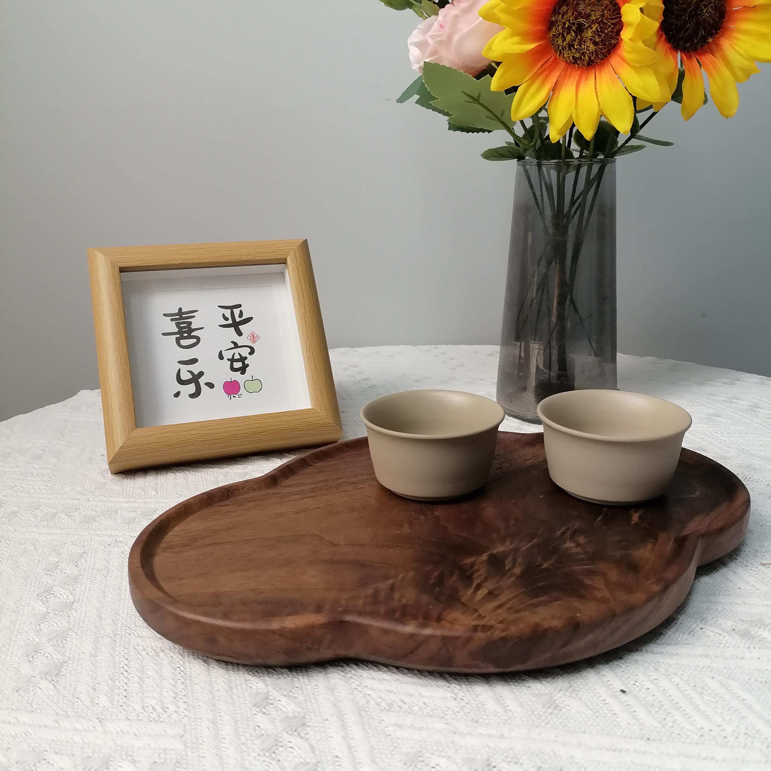 北美胡桃木实木整木茶盘水仙托盘干泡台异形点心盘家用隔热垫木质