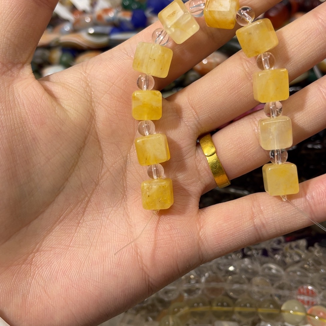 玛瑙/玉髓合金手链卡10黄胶花方糖