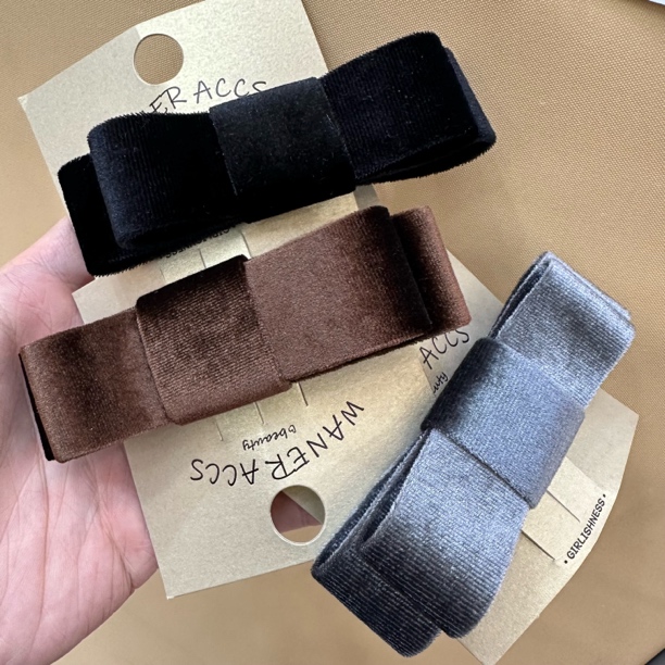 秋冬简约丝绒双层撞色蝴蝶结弹簧夹气质百搭发饰女