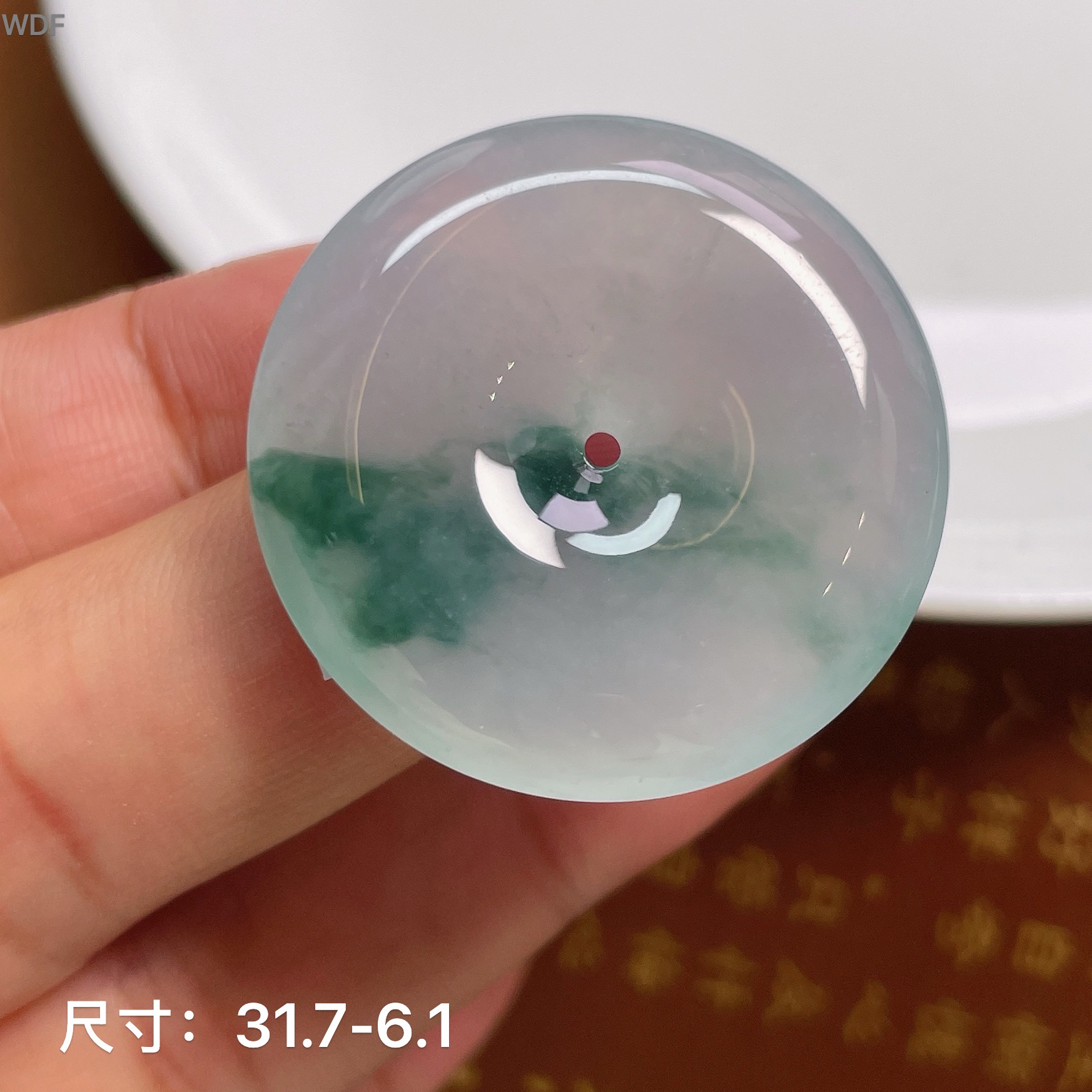 冰种飘蓝花缅甸翡翠平安扣吊坠