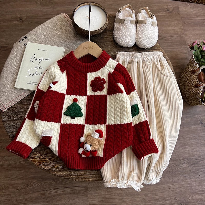 2025年儿童加厚长袖厚款卡通毛衣保暖童装小童圆领冬装针织衫