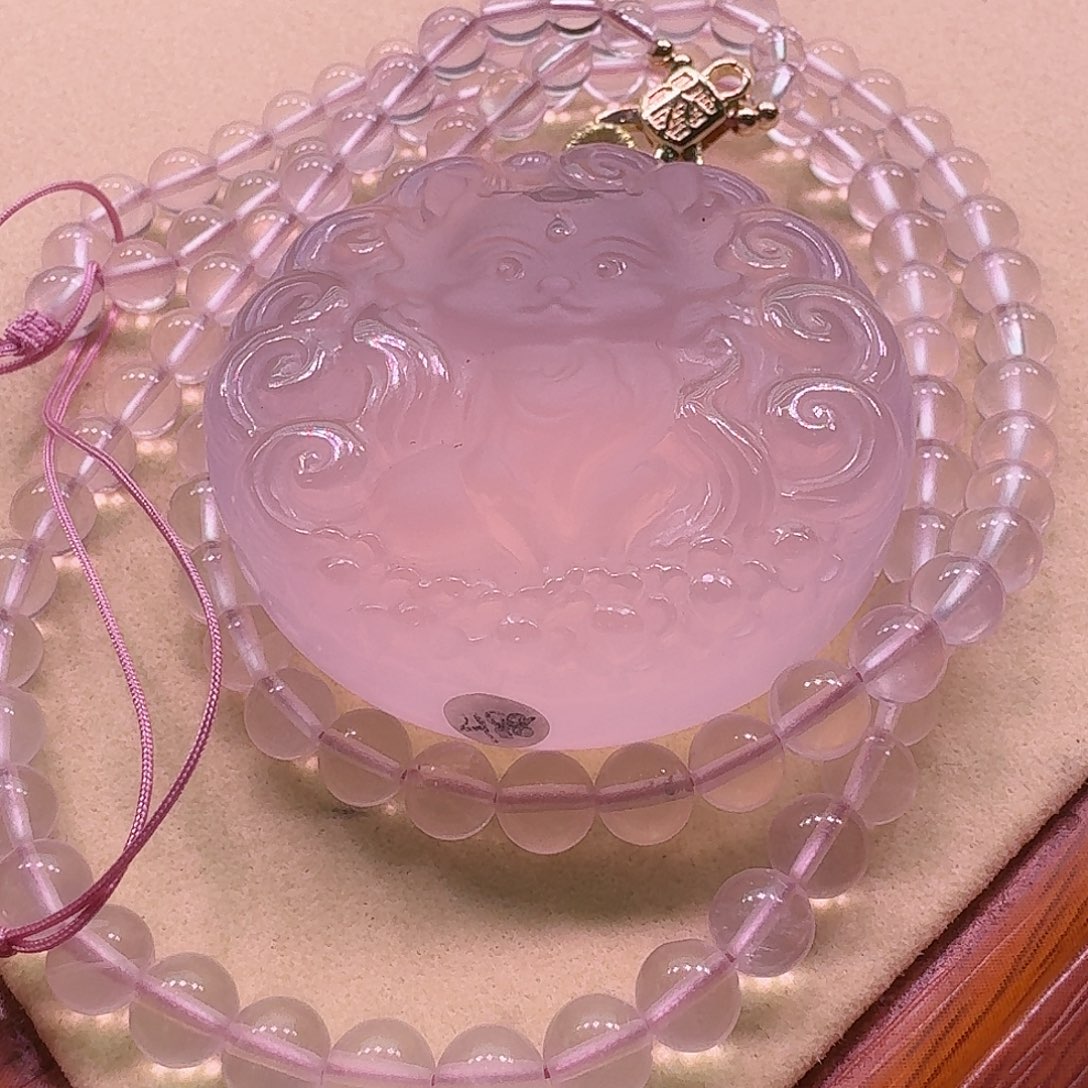 水晶颈饰未镶嵌天然粉水晶狐狐吊坠