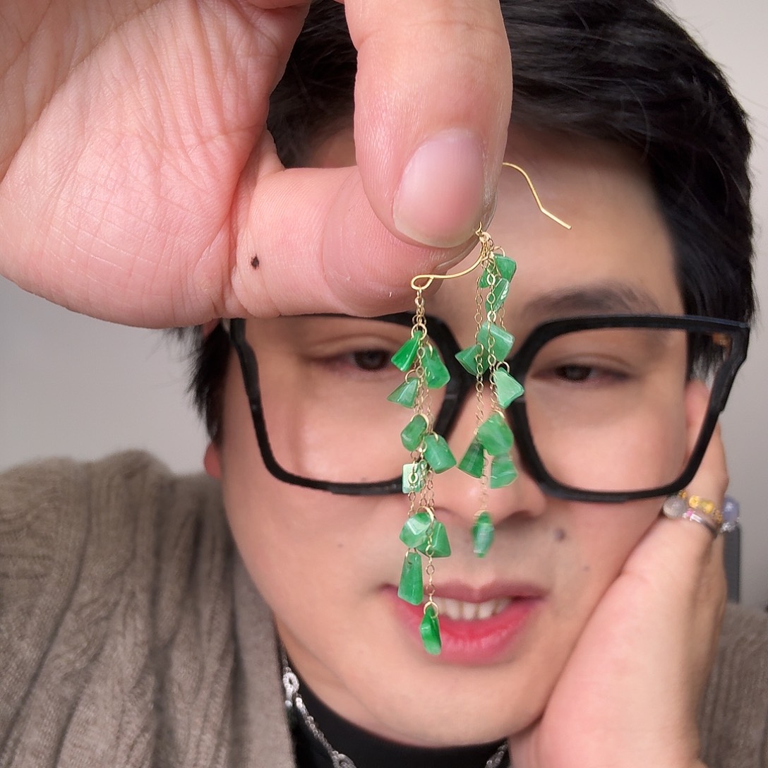 翡翠18K金镶嵌颈饰一对