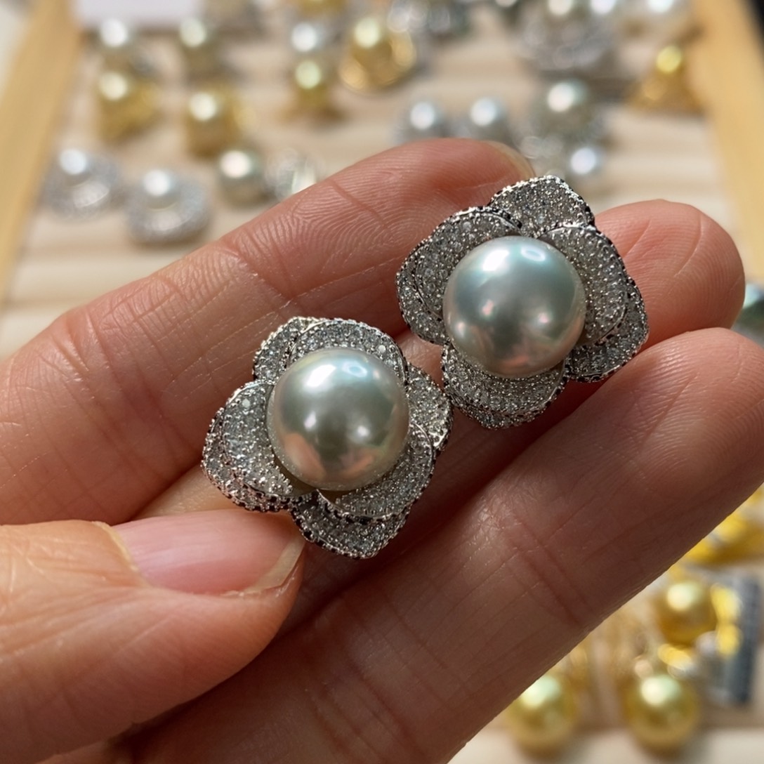 海水珍珠耳饰银S925镶嵌