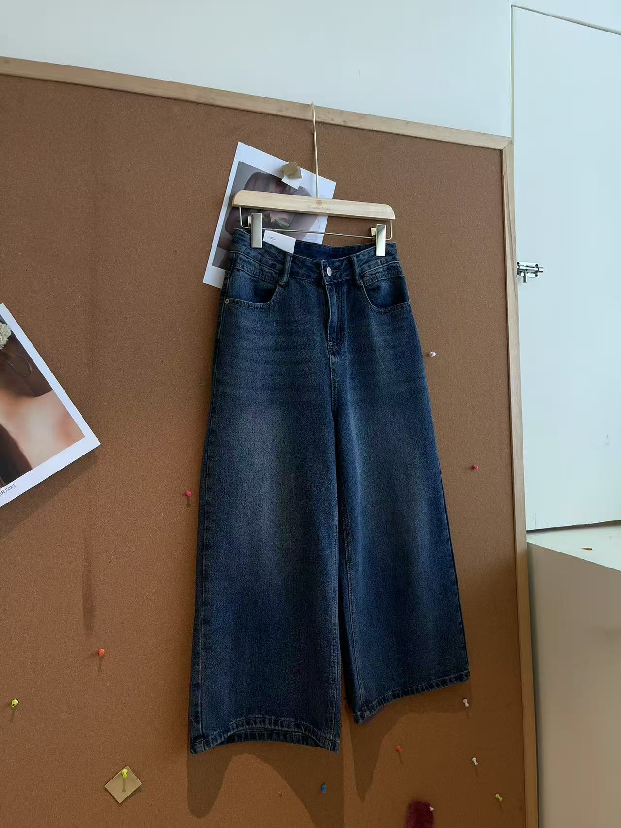 十三行白白-复古阔腿牛仔八分裤#3119