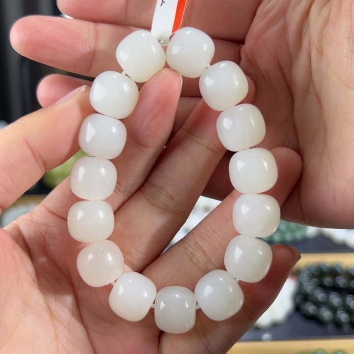 和田玉手串未镶嵌新疆天泰白玉卡14老型珠