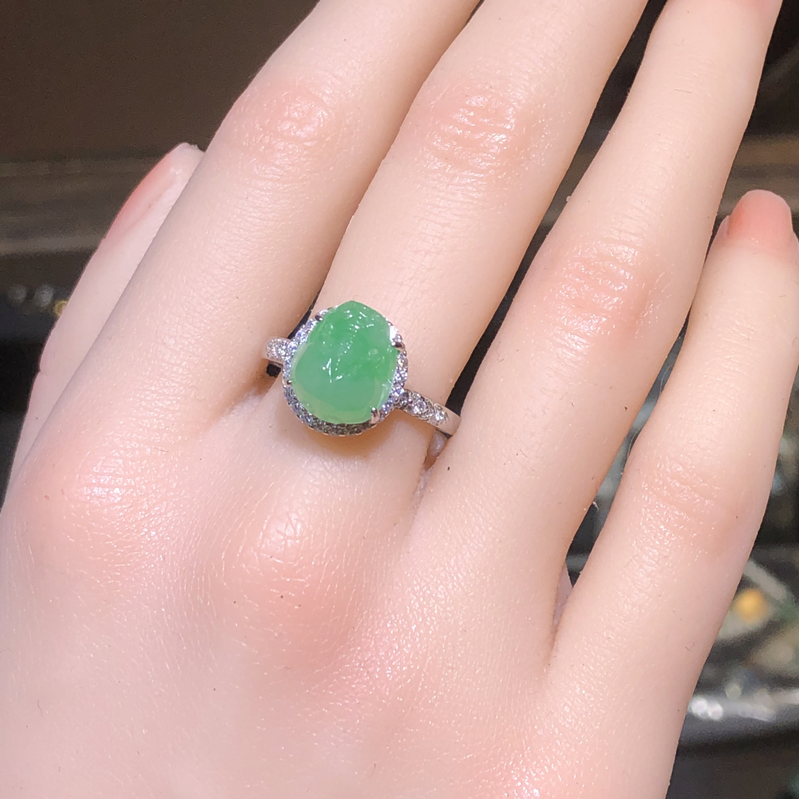 缅甸天然a货翡翠满绿甜阳貔貅戒指