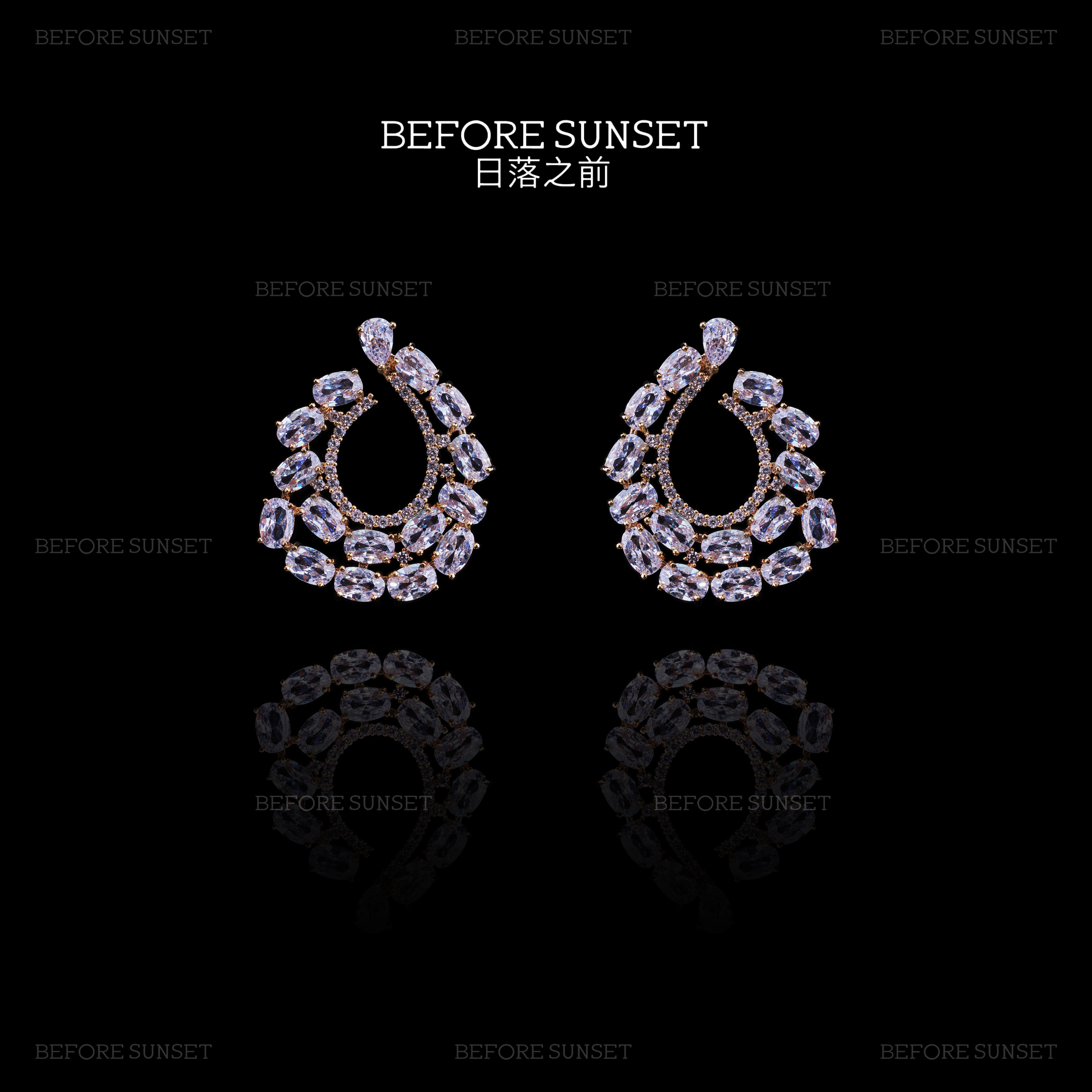 纯铜锆石耳饰  【晶环鎏光】耳环 日落之前