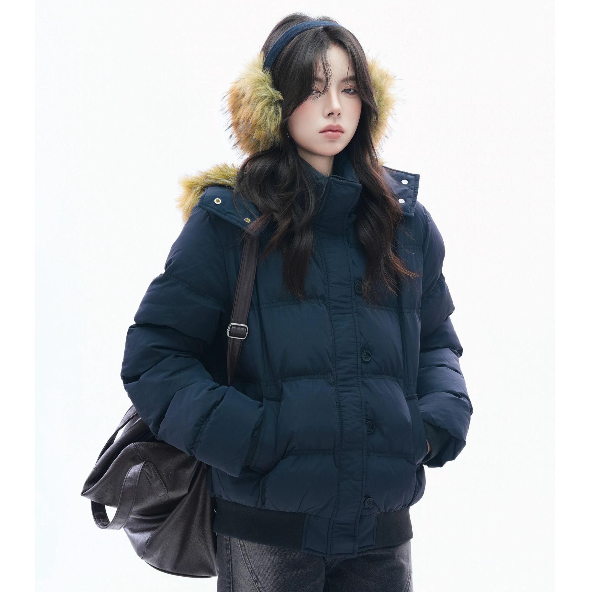 韩系高级感可拆卸连帽面包服冬季慵懒风短款百搭保暖棉服外套