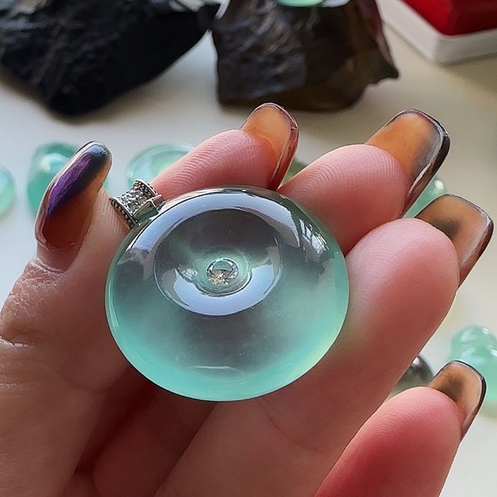 岫玉银S925镀金镶嵌吊坠(不含链)