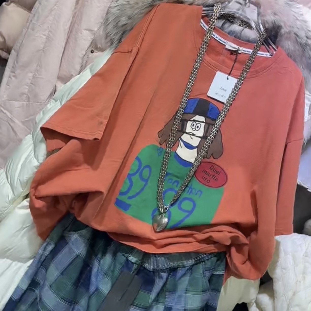 宽松慵懒风短袖T恤女大码胖mm上衣