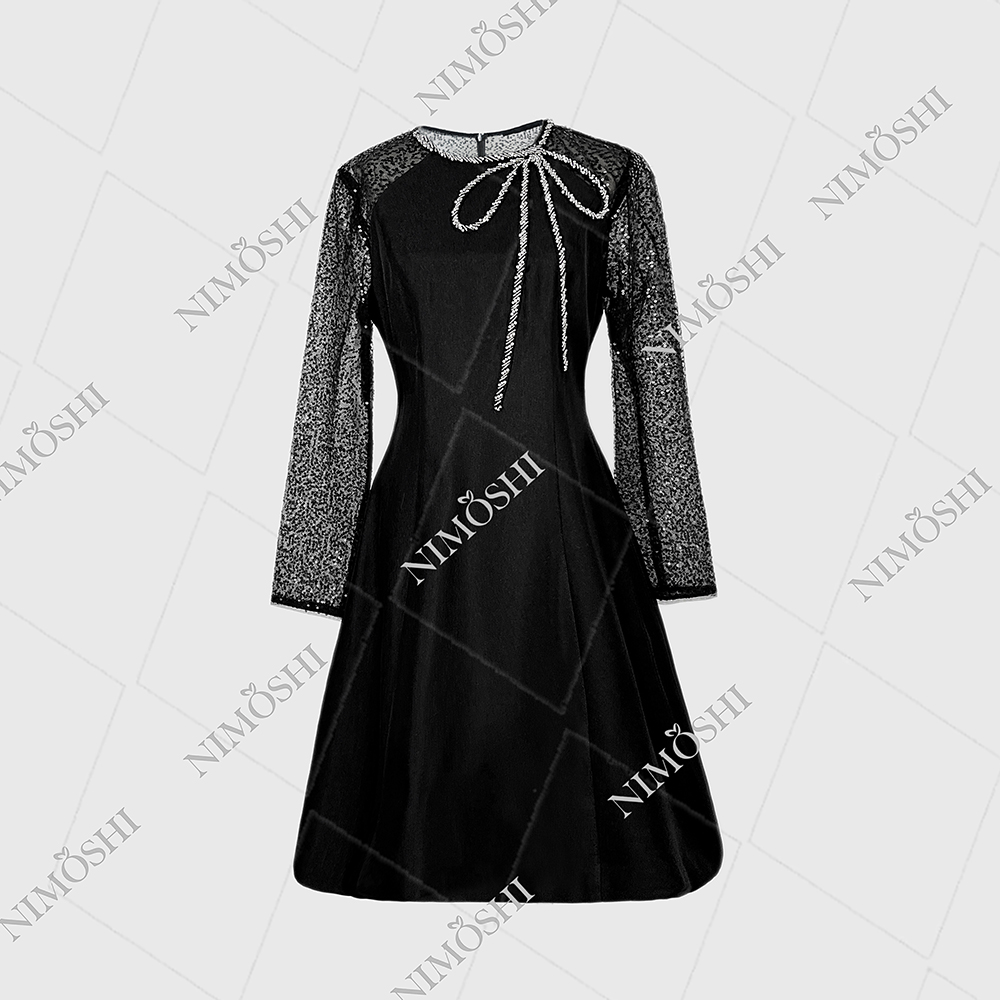 NIMðSHI【子杉】新款时尚轻奢小众镶钻气质显瘦款连衣裙女Q1035