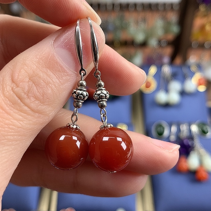 玛瑙/玉髓耳环银S925镶嵌12左右