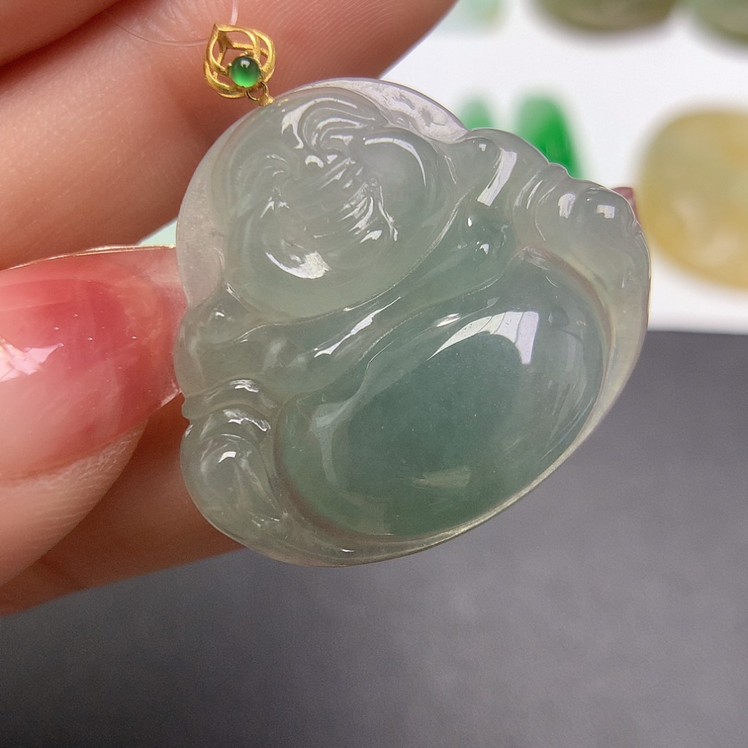 翡翠颈饰18K金镶嵌佛公