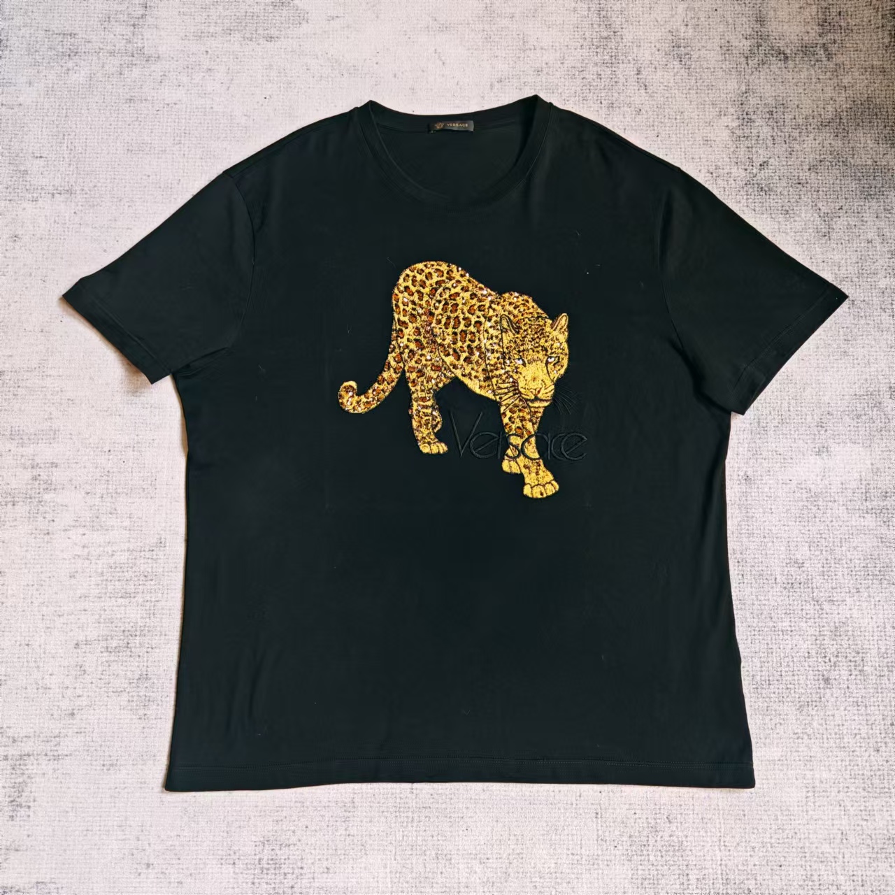 99新 VERSACE/范思哲 /金钱豹亮片刺绣时尚短袖/4XL