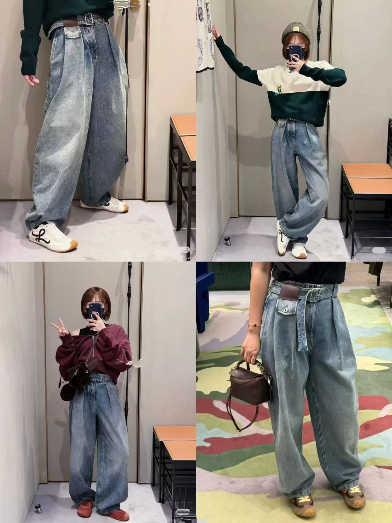 LiLi 25新款水洗弯刀皮标腰带牛仔长裤 45D332