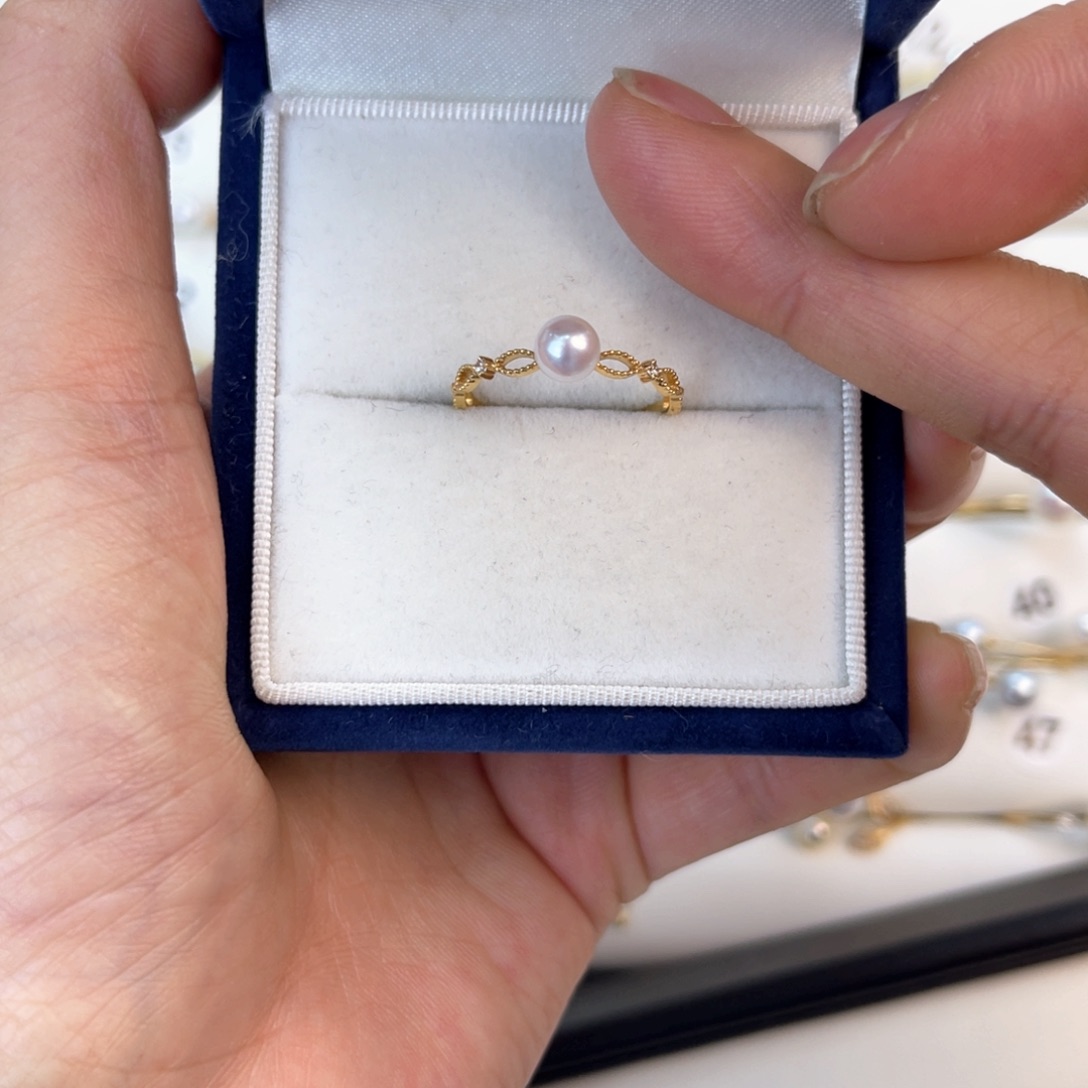 淡水珍珠戒指18K金镶嵌