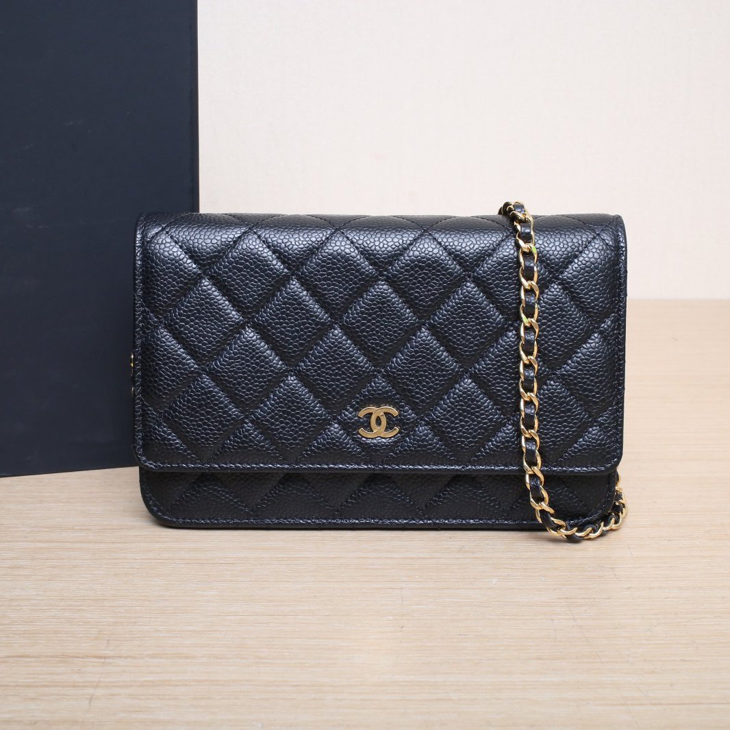 99新 Chanel/香奈儿 小花6欢 CF WOC 19cm 芯片开 黑色 荔枝皮革C