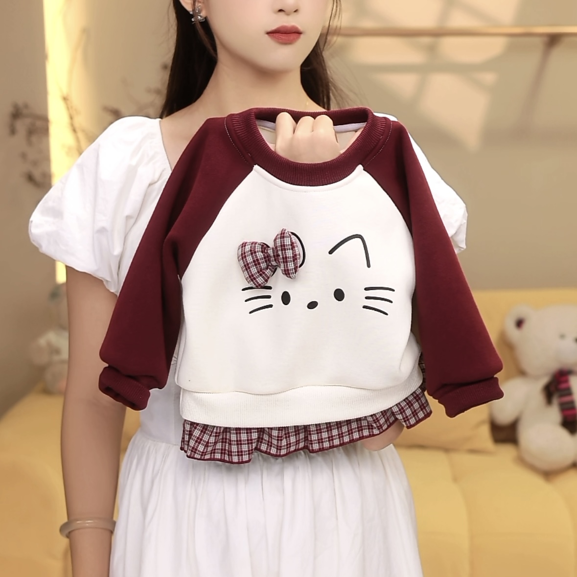 趣奇贝贝 女宝加绒2025新款可爱超萌时尚洋气插肩秋冬季加绒卫衣